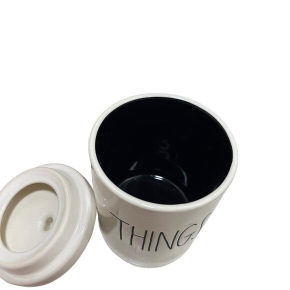 Rae Dunn "THINGS" Canister Ceramic 2 PC. White With Black LL NEW - Picture 3 of 3
